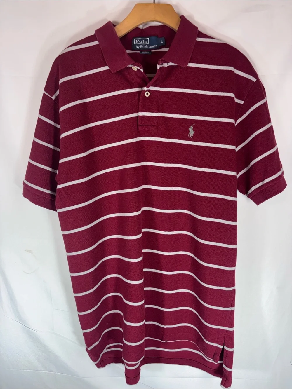 Polo by Ralph Lauren Men's Maroon Striped Polo Shirt